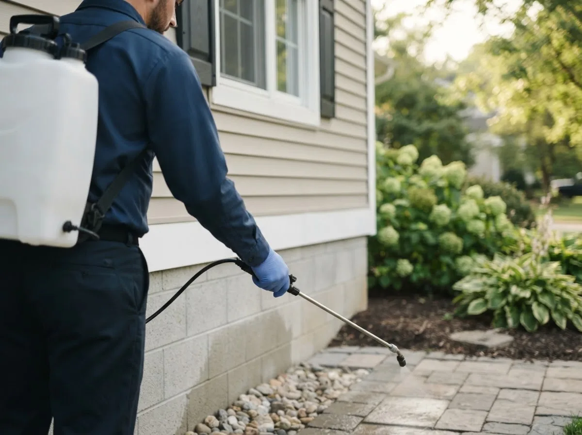 Pest control technician inspecting a home in Clarkson, NE
